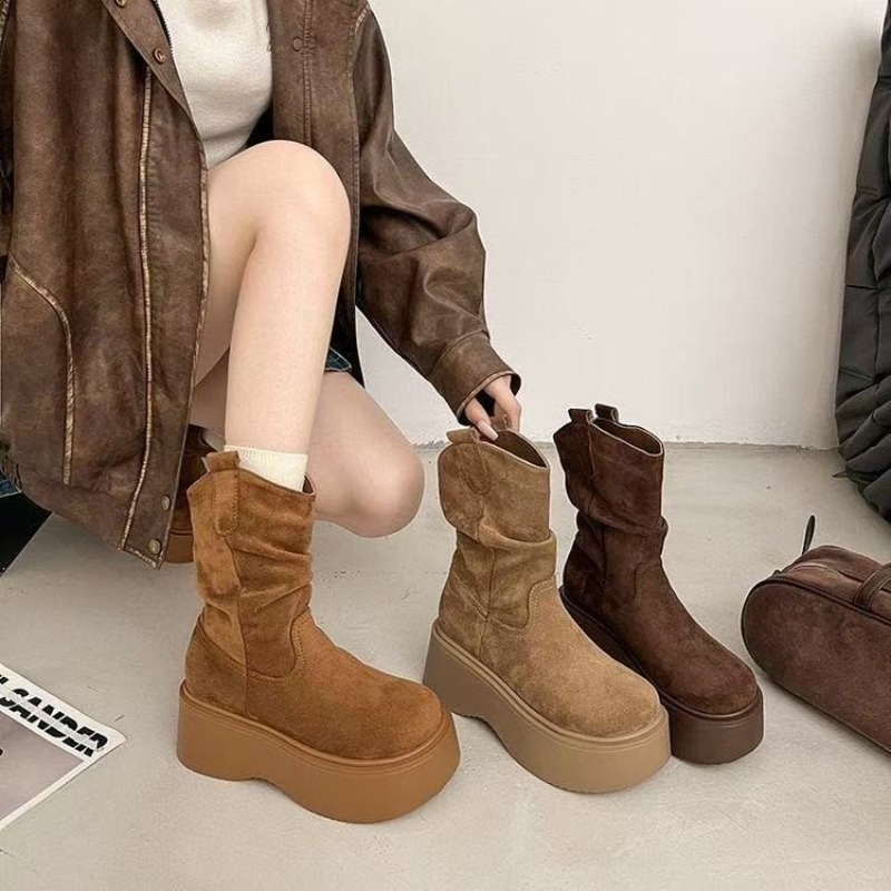 Embroidery Garments - Women Platform Mid Calf Western Boots,