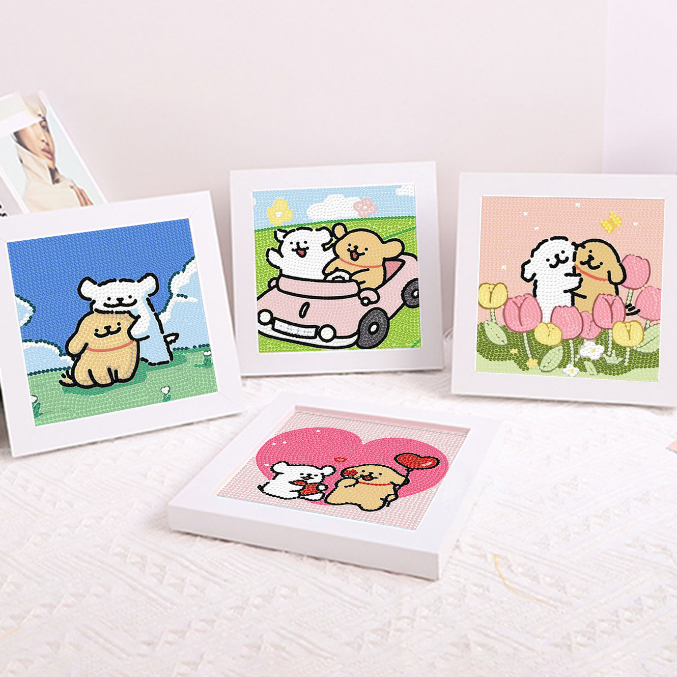 Embroidery Garments - Cartoon Line Puppy Crystal Diamond Frame