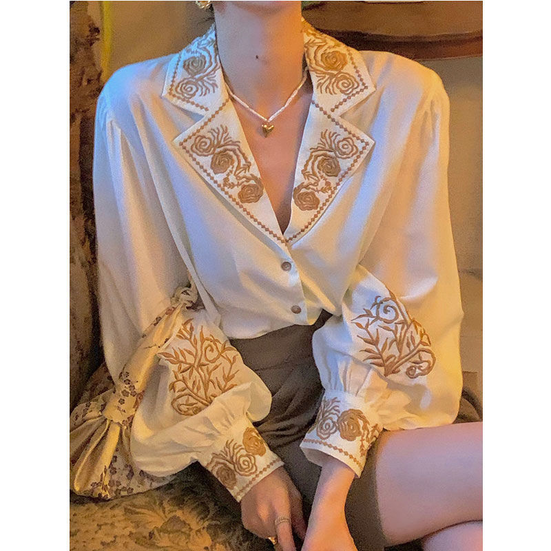 Áo Nữ Áo Sơ Mi Thêu Hoa Retro  - đánh giá và giá Embroidery Cotton Shirt