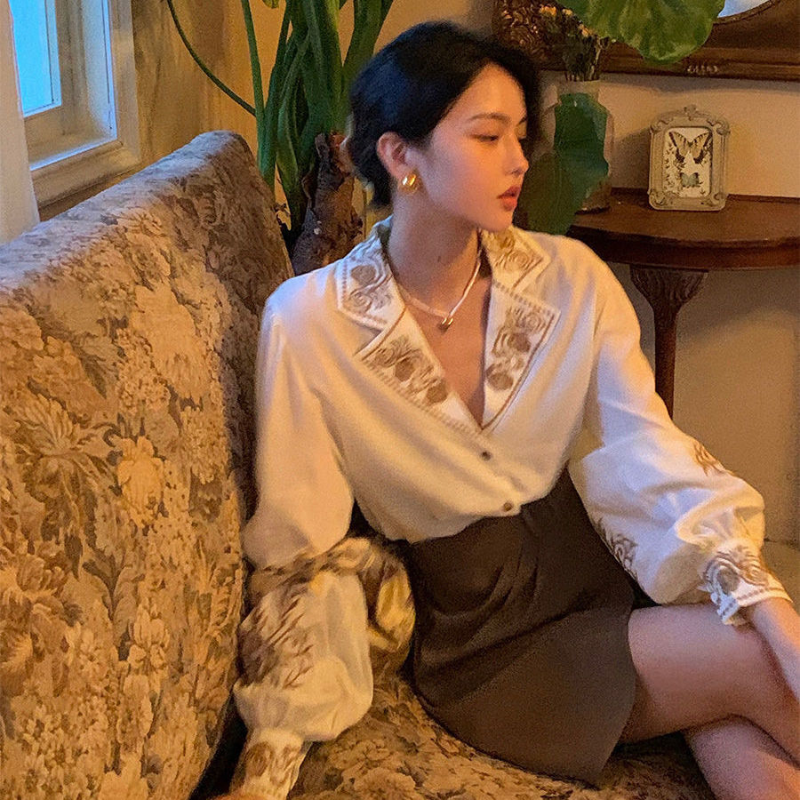 Áo Nữ Áo Sơ Mi Thêu Hoa Retro  - đánh giá và giá Embroidery Cotton Shirt