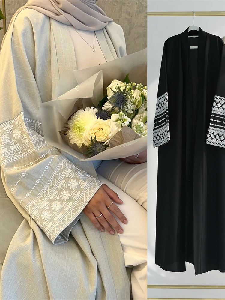 Ramadan Eid Black Open Kimono  - đánh giá và giá Embroidery Kebaya