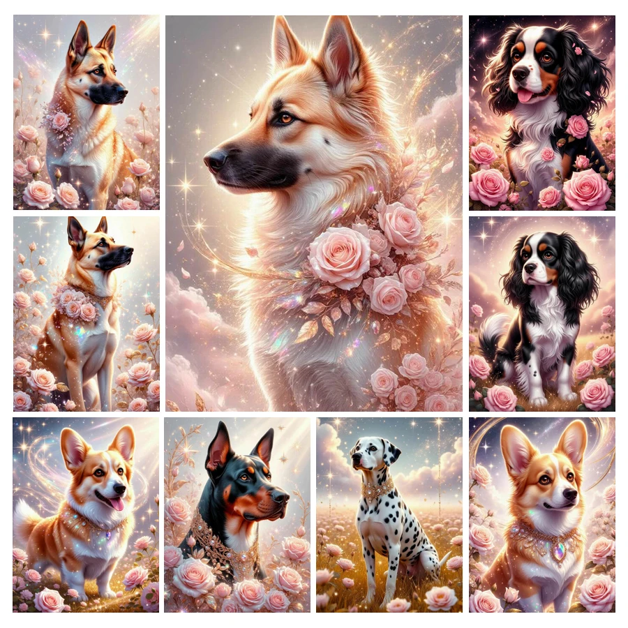 Cute Dog and Flower Diamond Pa - đánh giá và giá Embroidery Rose